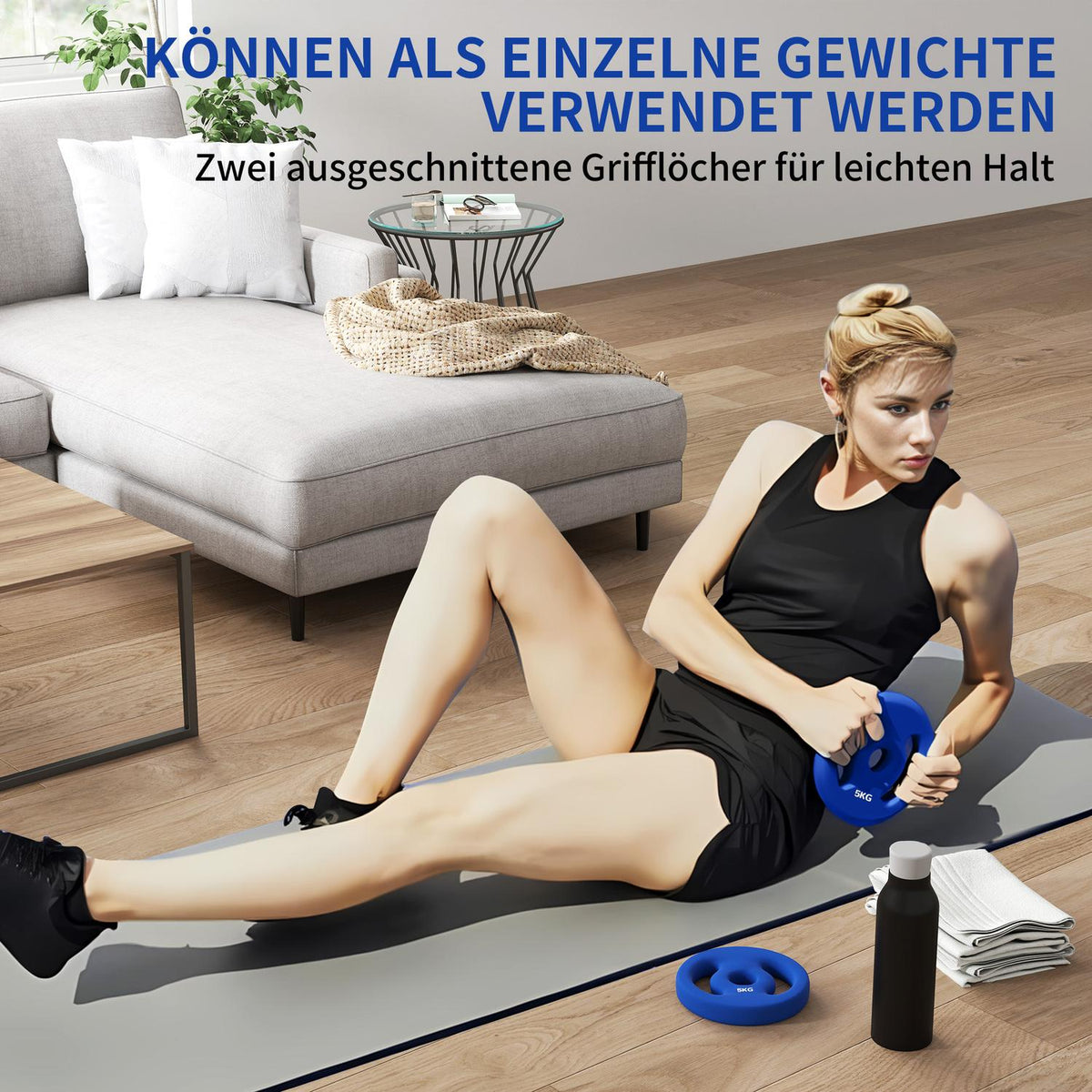 Set of 2 dumbbell weights, 2 x 5 kg weights, weight plates set, weight plates for 2.5 cm dumbbell bar, Ø 30 mm bore, blue
