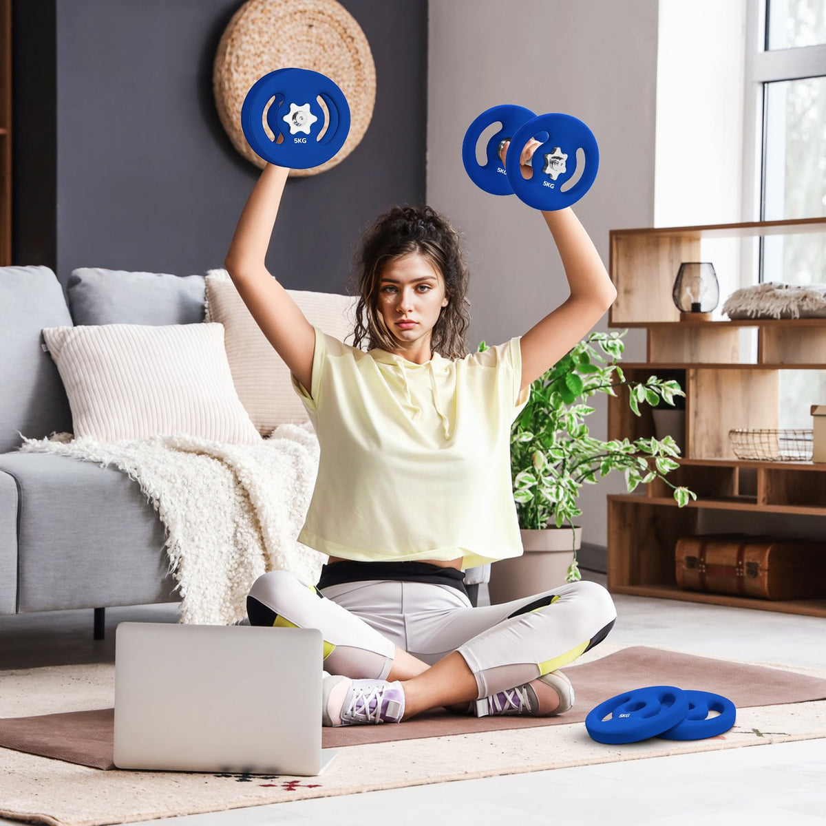 Set of 2 dumbbell weights, 2 x 5 kg weights, weight plates set, weight plates for 2.5 cm dumbbell bar, Ø 30 mm bore, blue