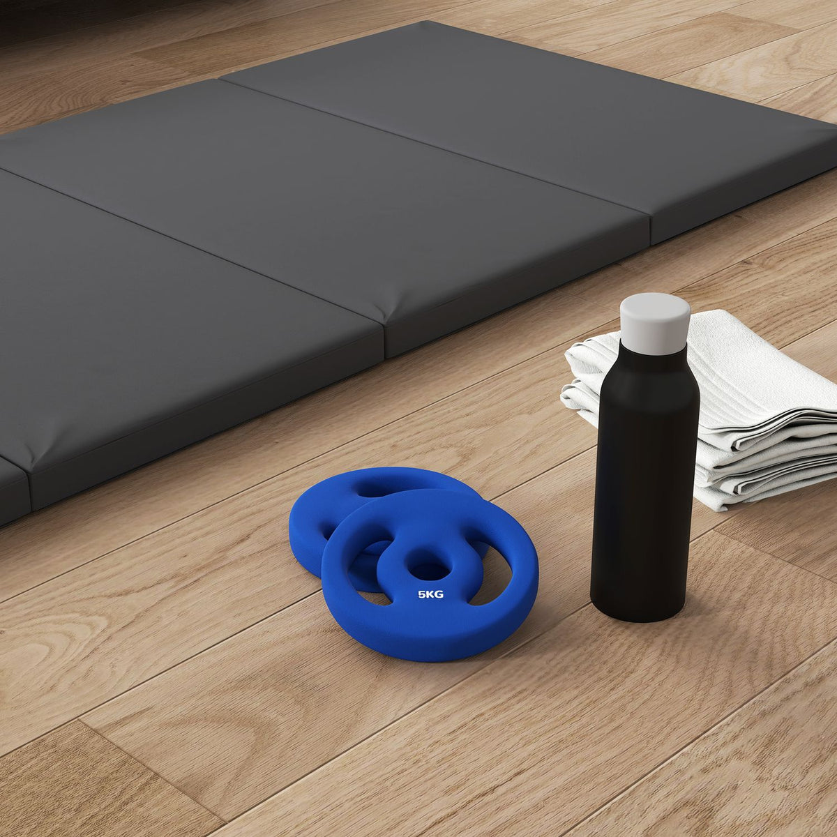 Set of 2 dumbbell weights, 2 x 5 kg weights, weight plates set, weight plates for 2.5 cm dumbbell bar, Ø 30 mm bore, blue