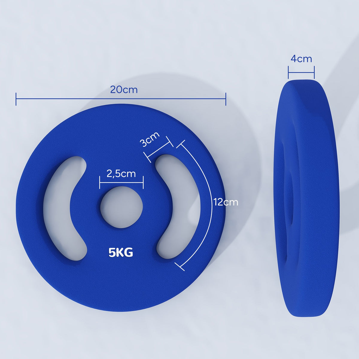 Set of 2 dumbbell weights, 2 x 5 kg weights, weight plates set, weight plates for 2.5 cm dumbbell bar, Ø 30 mm bore, blue