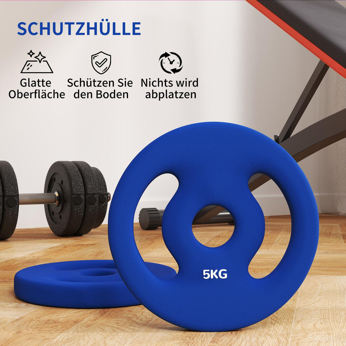 Set of 2 dumbbell weights, 2 x 5 kg weights, weight plates set, weight plates for 2.5 cm dumbbell bar, Ø 30 mm bore, blue