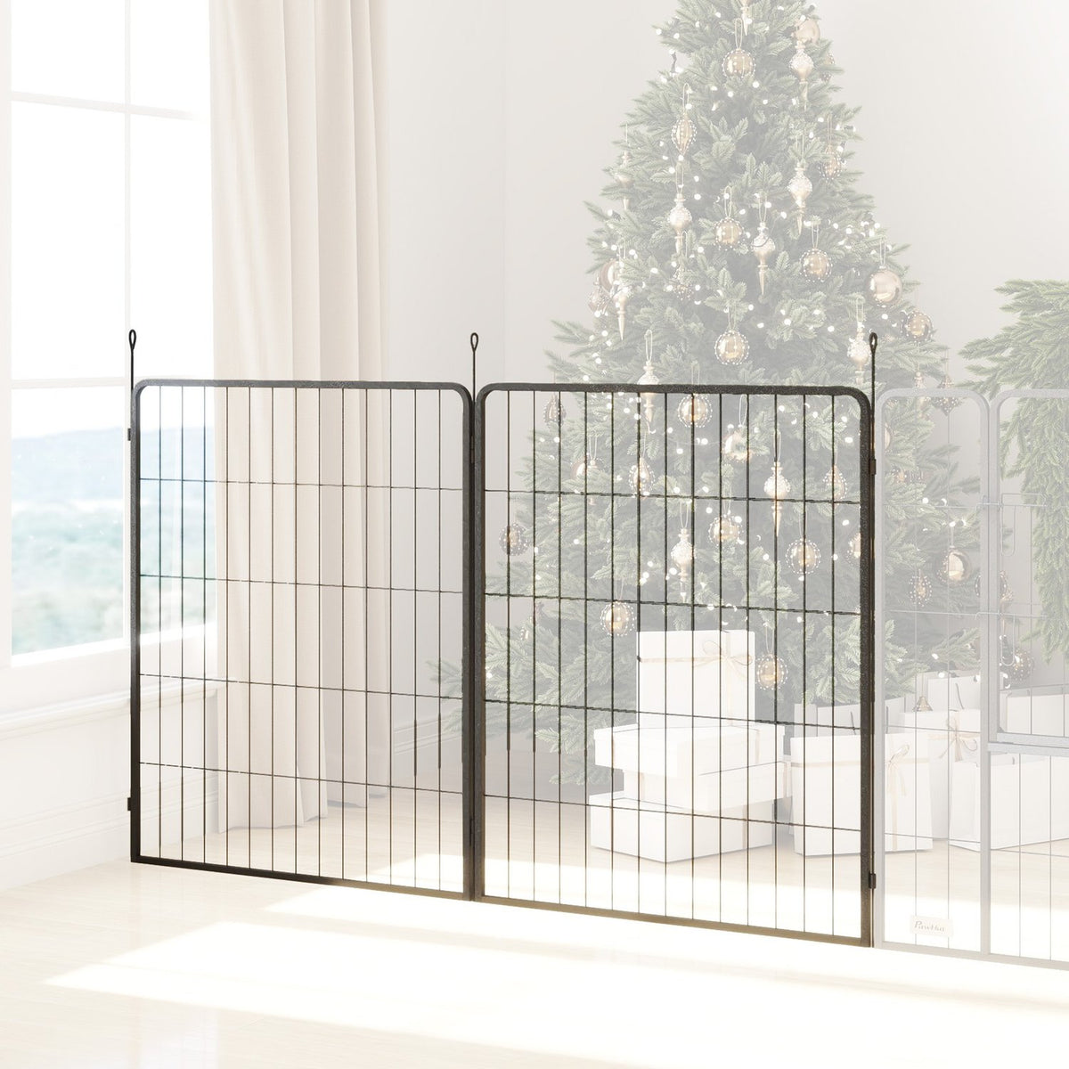 Set of 2 extension 2 dog fence panels for outdoor enclosures, 80 x 100 cm steel puppy fence, for small to large dogs black