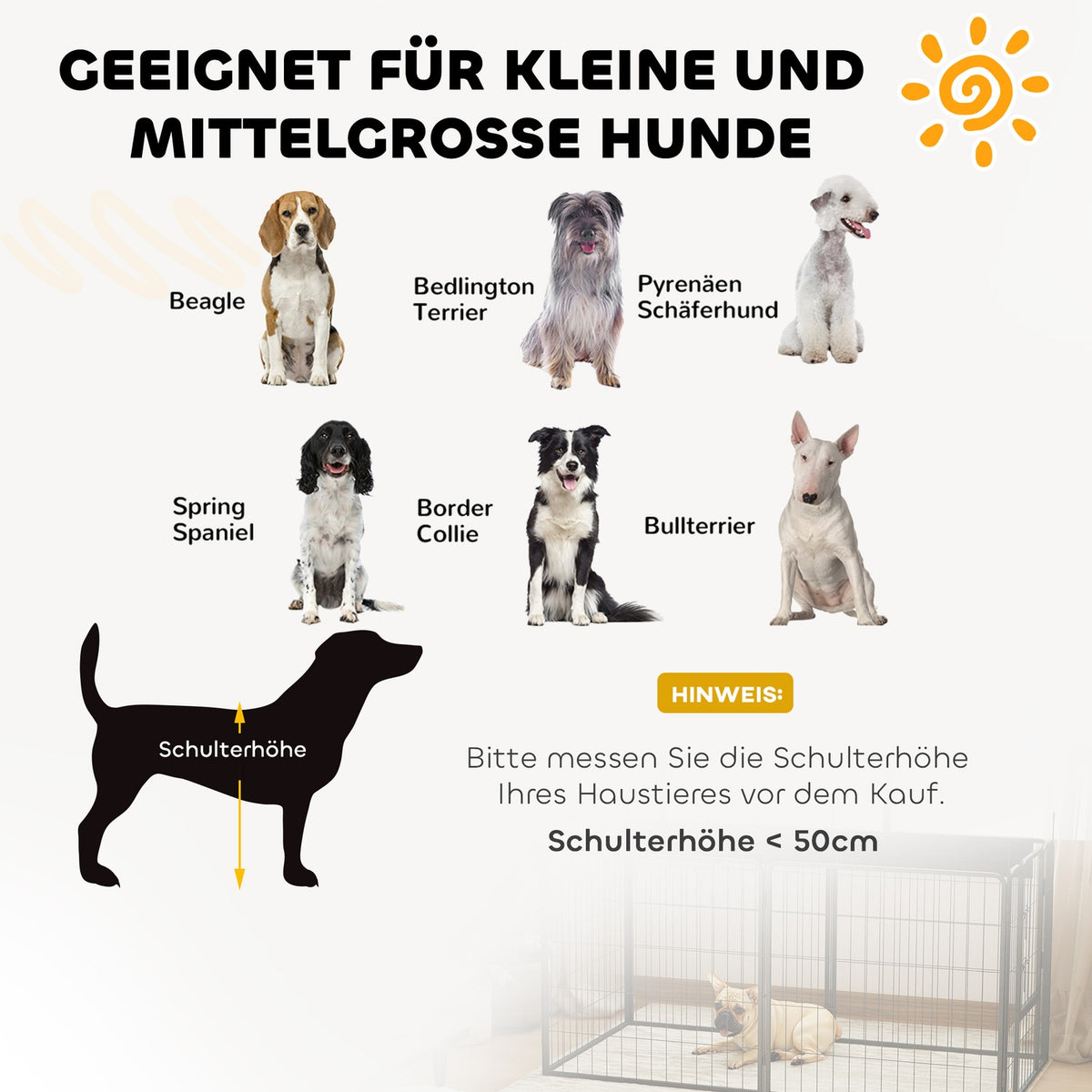 Set of 2 extension 2 dog fence panels for outdoor enclosures, 80 x 80 cm steel puppy fence, for small and medium dogs black