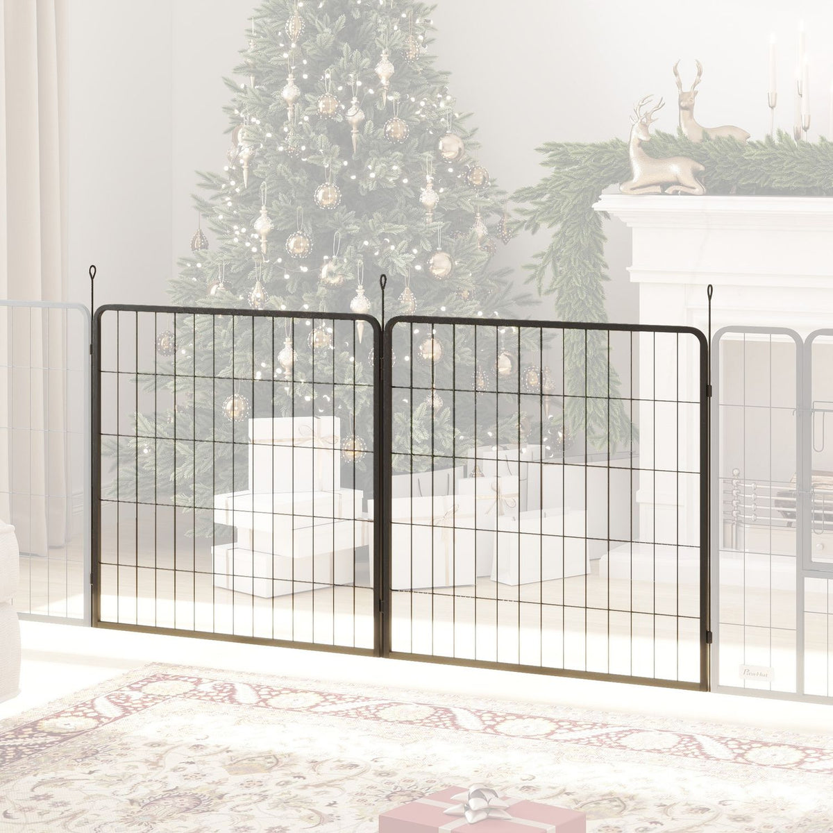 Set of 2 extension 2 dog fence panels for outdoor enclosures, 80 x 80 cm steel puppy fence, for small and medium dogs black