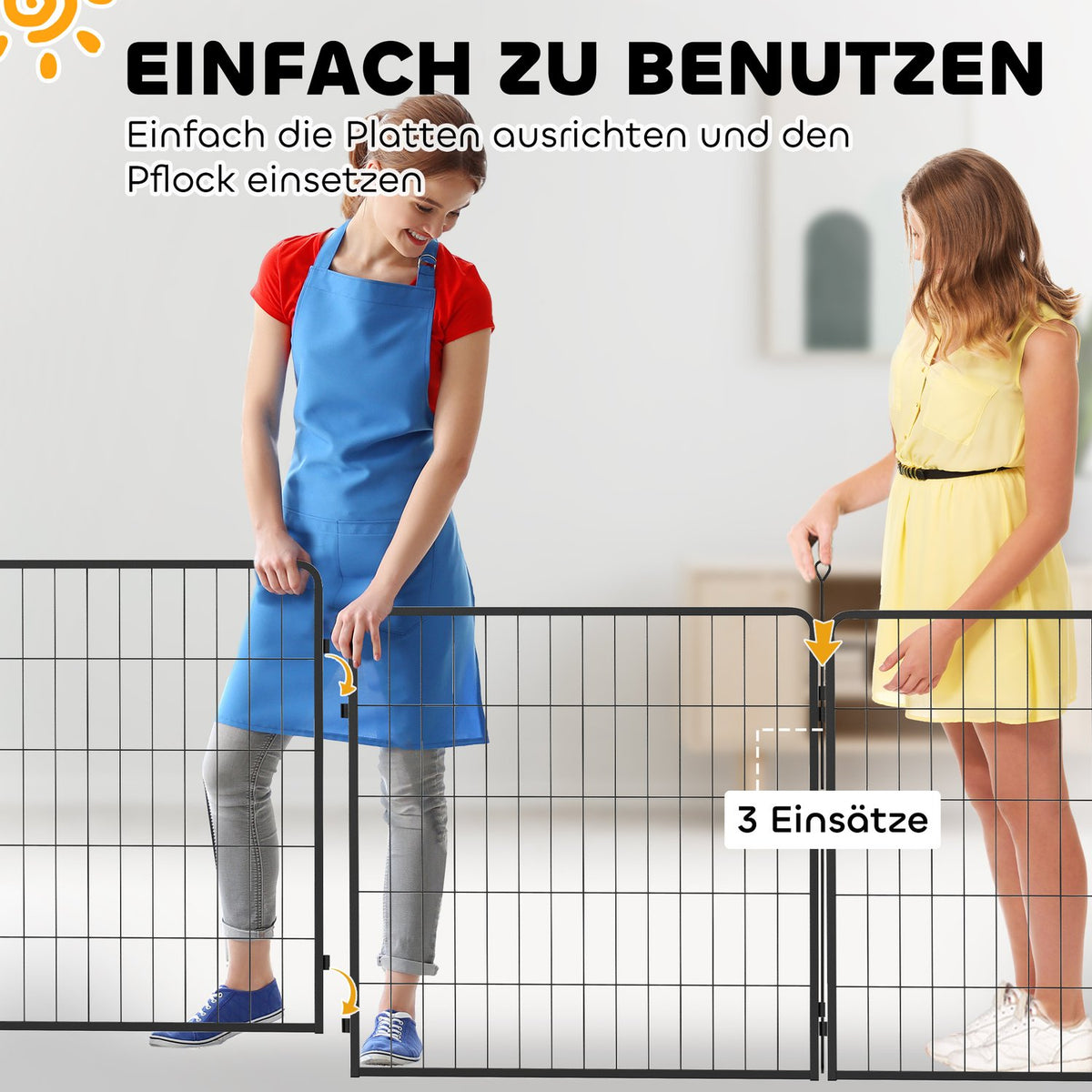 Set of 2 extension 2 dog fence panels for outdoor enclosures, 80 x 80 cm steel puppy fence, for small and medium dogs black