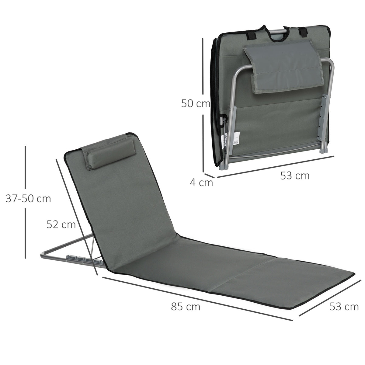 Set of 2 folding beach mats with adjustable backrest in 5 positions, adjustable headrest, Oxford fabric, including carrying bag, dimensions 124L x 53W x 35-45H cm