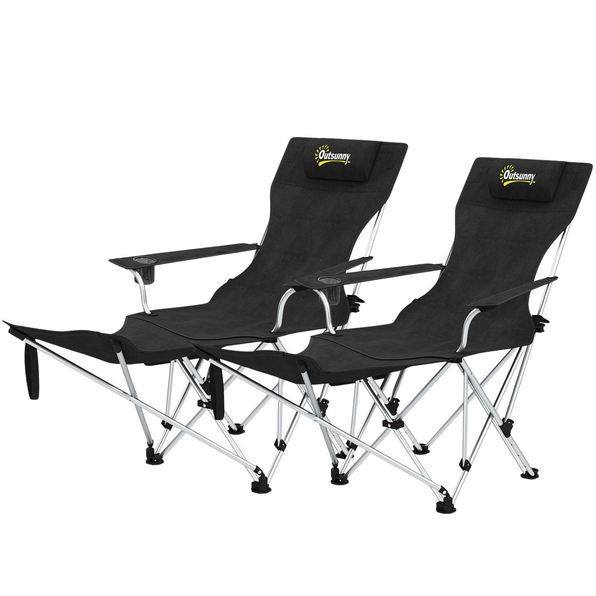Set of 2 folding camping chairs, fishing chairs with removable footrest, drink holder, headrest, garden chair, load-bearing 120 kg, deck chair for adults, folding chair, beach chair, camping chairs |