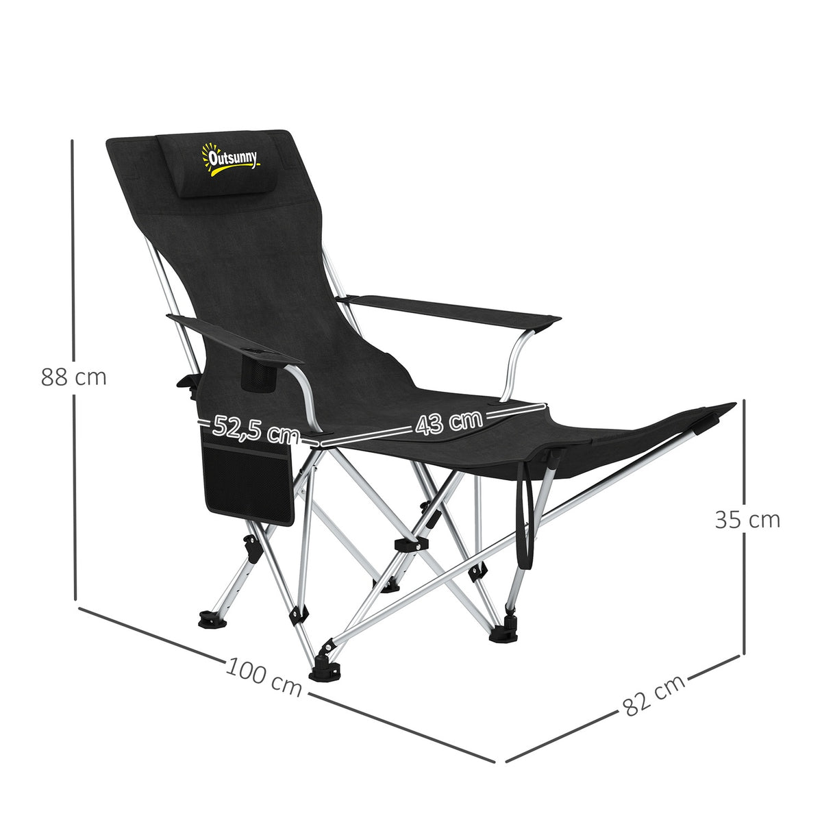 Set of 2 folding camping chairs, fishing chairs with removable footrest, drink holder, headrest, garden chair, load-bearing 120 kg, deck chair for adults, folding chair, beach chair, camping chairs |