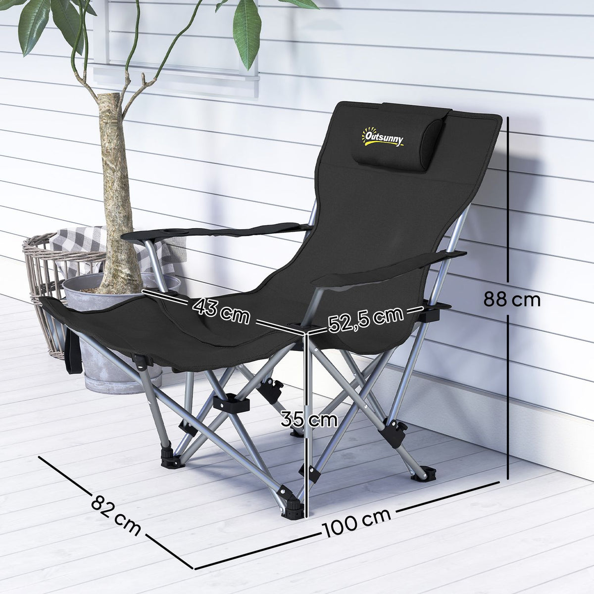 Set of 2 folding camping chairs, fishing chairs with removable footrest, headrest, drink holder, garden chair, load-bearing 120 kg, deck chair for adults, folding chair, camping chairs, beach chair