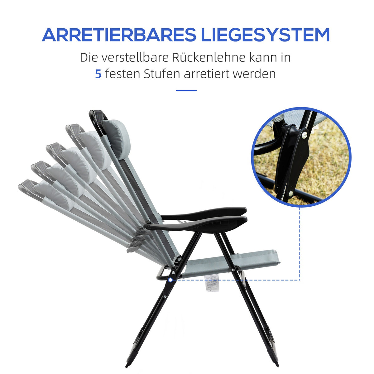 Set of 2 folding garden chairs with adjustable backrest and armrest, camping chair can hold up to 120 kg for garden and balcony