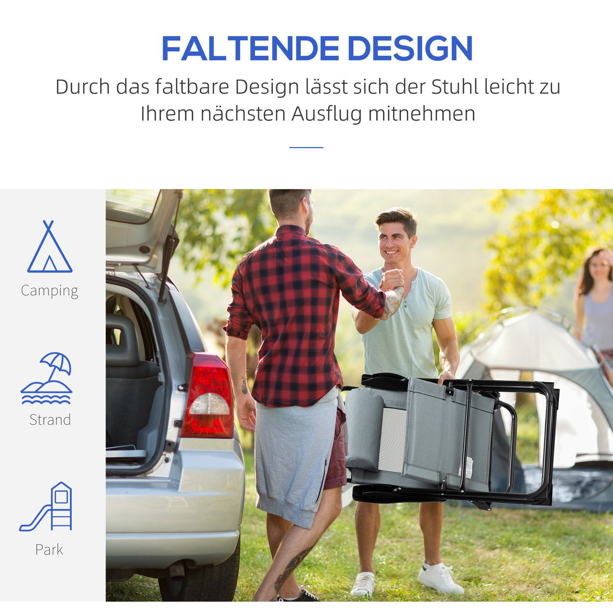 Set of 2 folding garden chairs with adjustable backrest and armrest, camping chair can hold up to 120 kg for garden and balcony