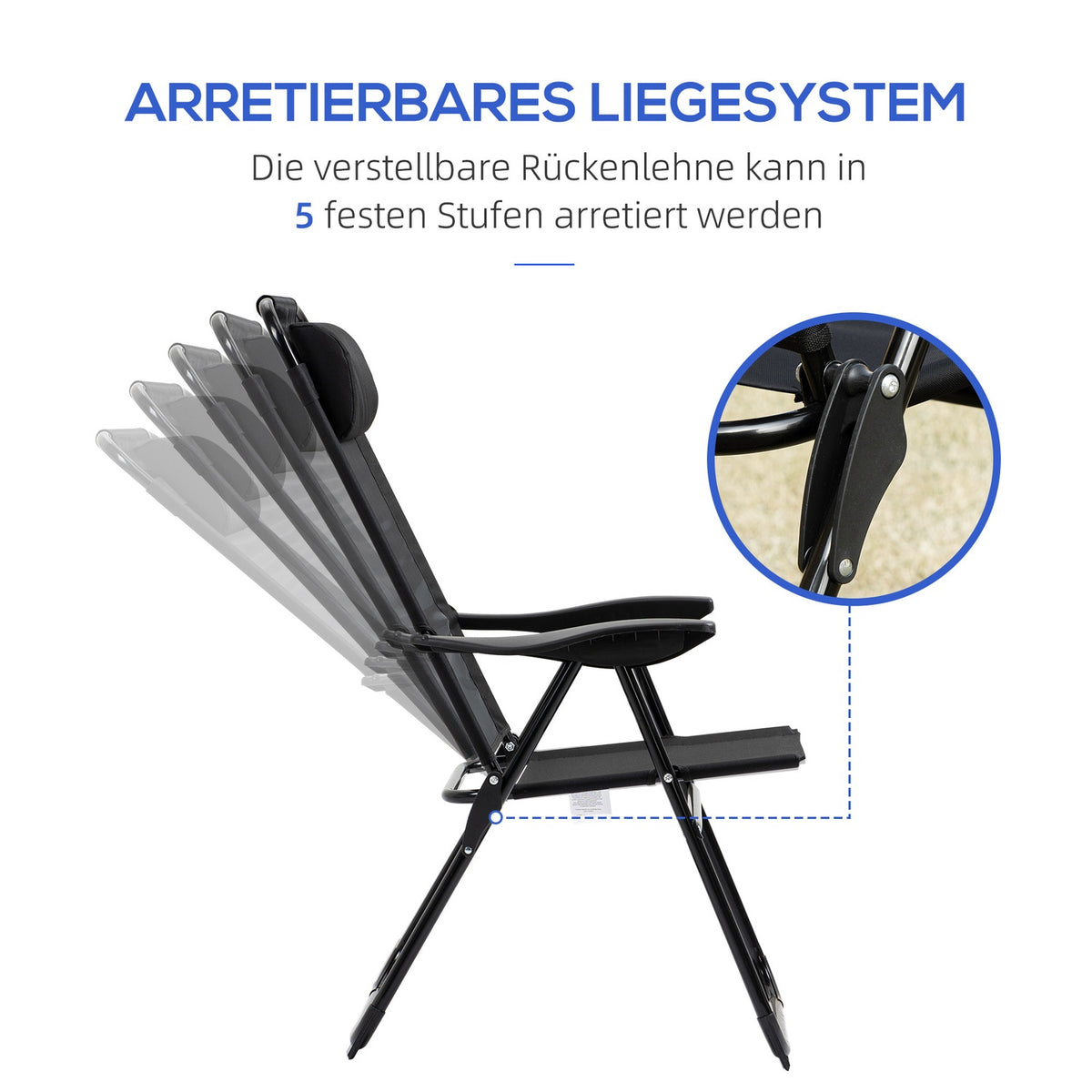 Set of 2 folding garden chairs with adjustable backrest and armrest, camping chair with a load capacity of up to 120 kg for garden and balcony