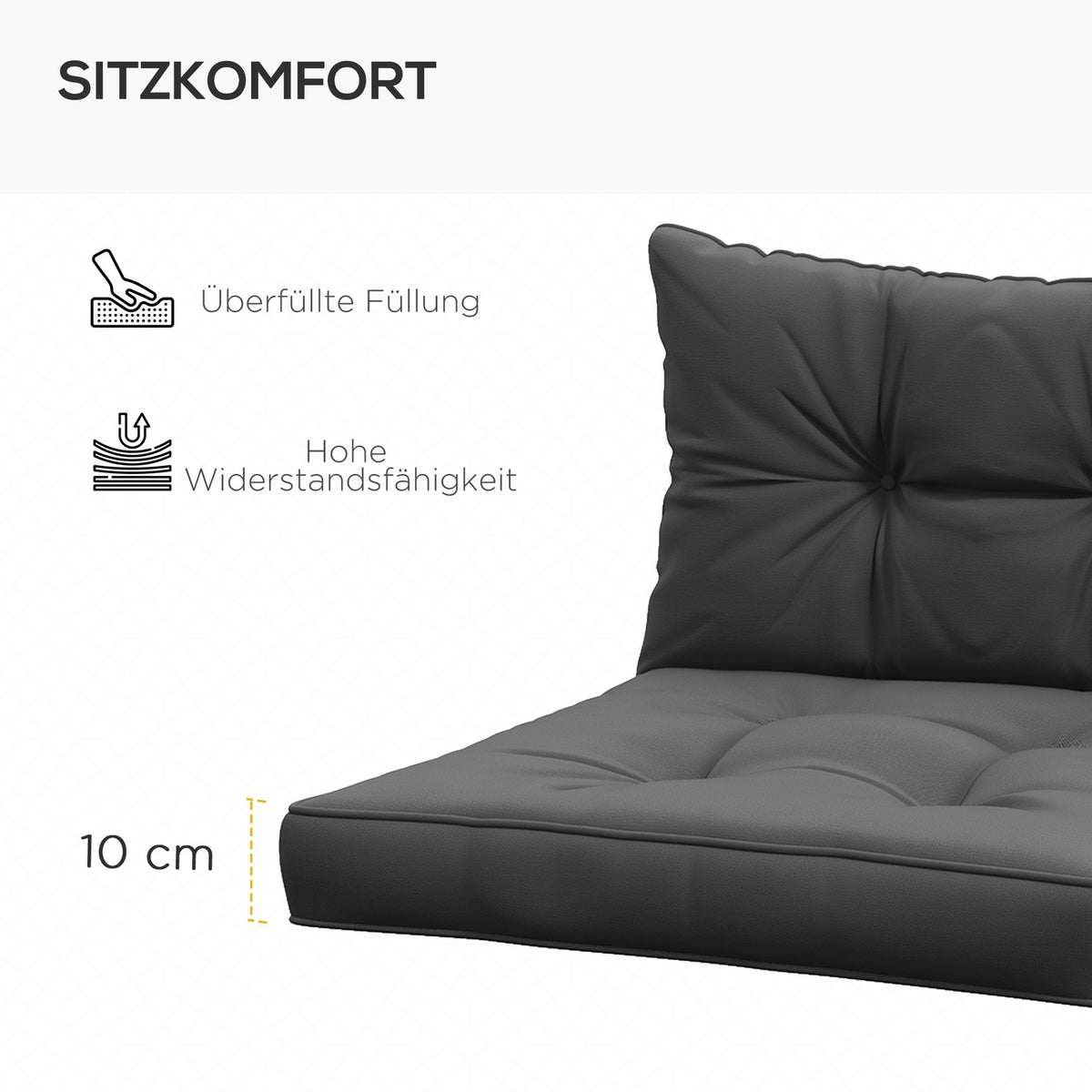 Set of 2 garden chair cushions seat cushions with 10 cm padding for rattan and garden furniture, polyester, dark gray