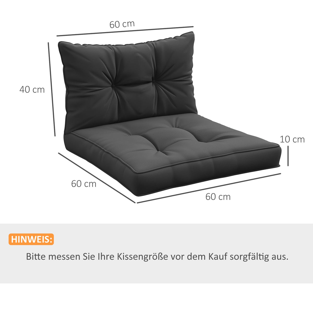 Set of 2 garden chair cushions seat cushions with 10 cm padding for rattan and garden furniture, polyester, dark gray