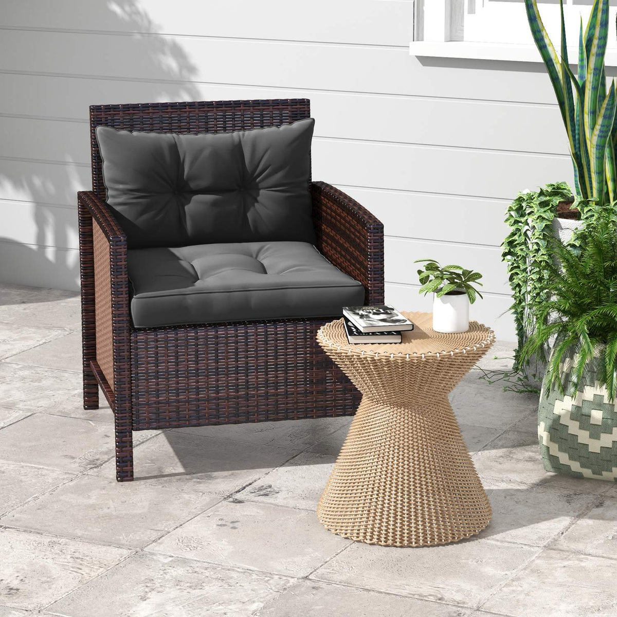 Set of 2 garden chair cushions seat cushions with 10 cm padding for rattan and garden furniture, polyester, dark gray