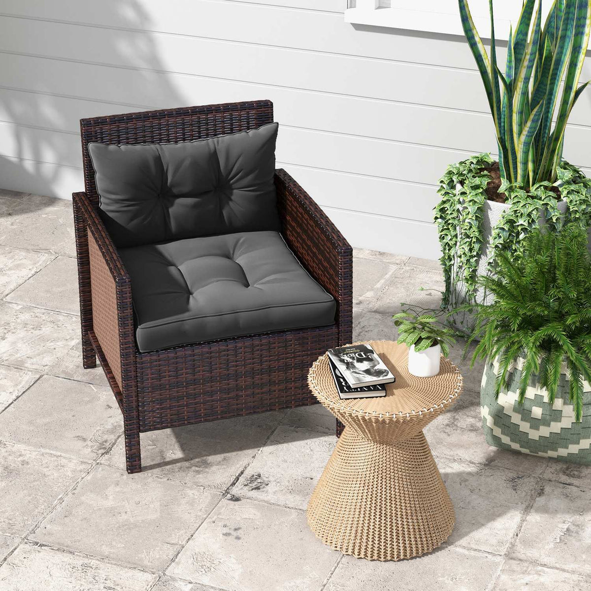 Set of 2 garden chair cushions seat cushions with 10 cm padding for rattan and garden furniture, polyester, dark gray