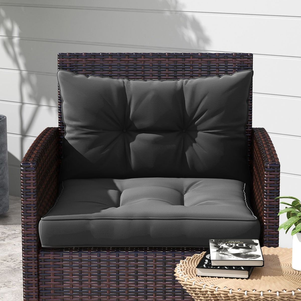 Set of 2 garden chair cushions seat cushions with 10 cm padding for rattan and garden furniture, polyester, dark gray