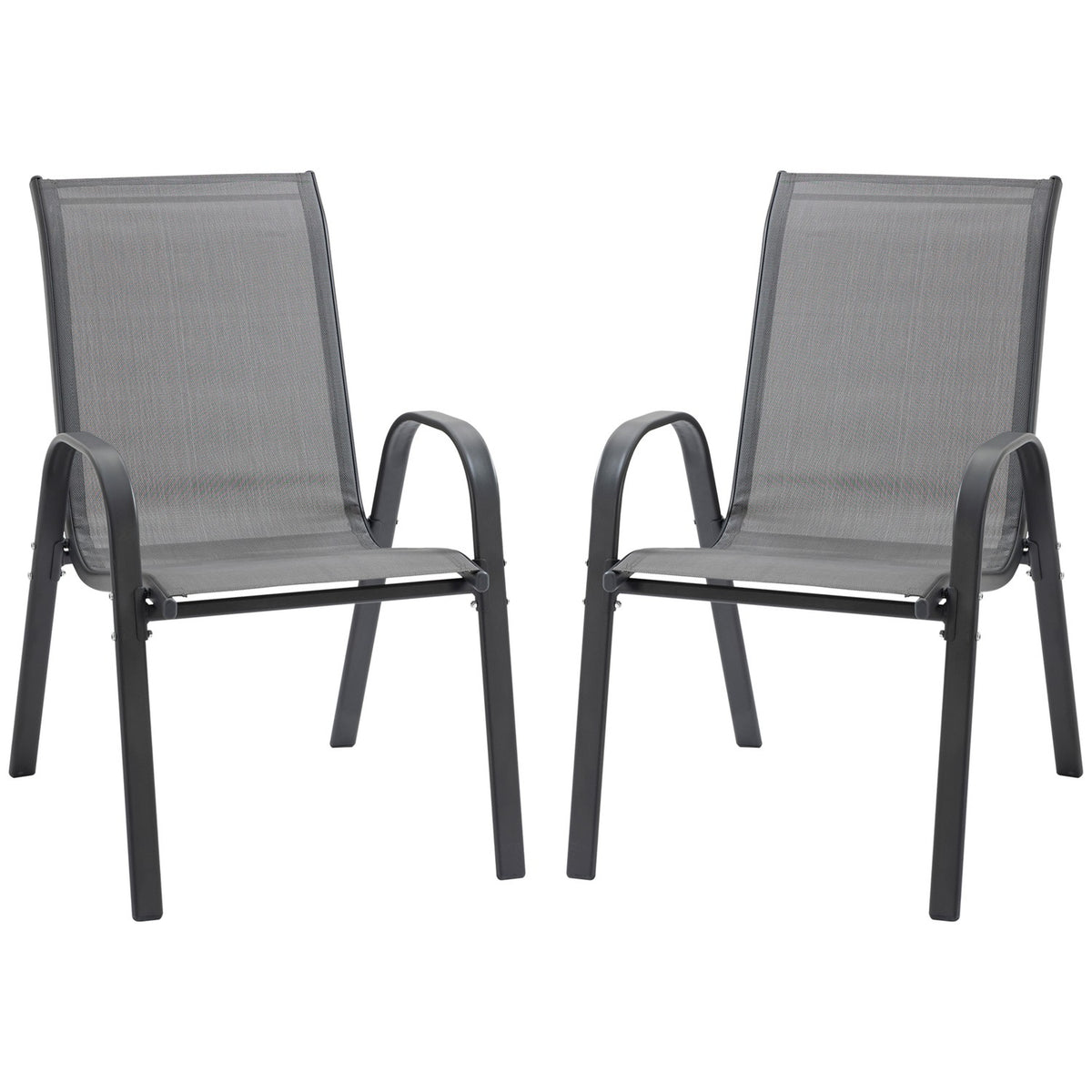 Set of 2 garden chairs stacking chairs with armrests metal mesh fabric gray 70x54x90cm for patio and garden furniture