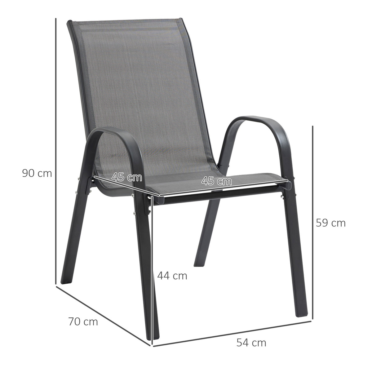 Set of 2 garden chairs stacking chairs with armrests metal mesh fabric gray 70x54x90cm for patio and garden furniture