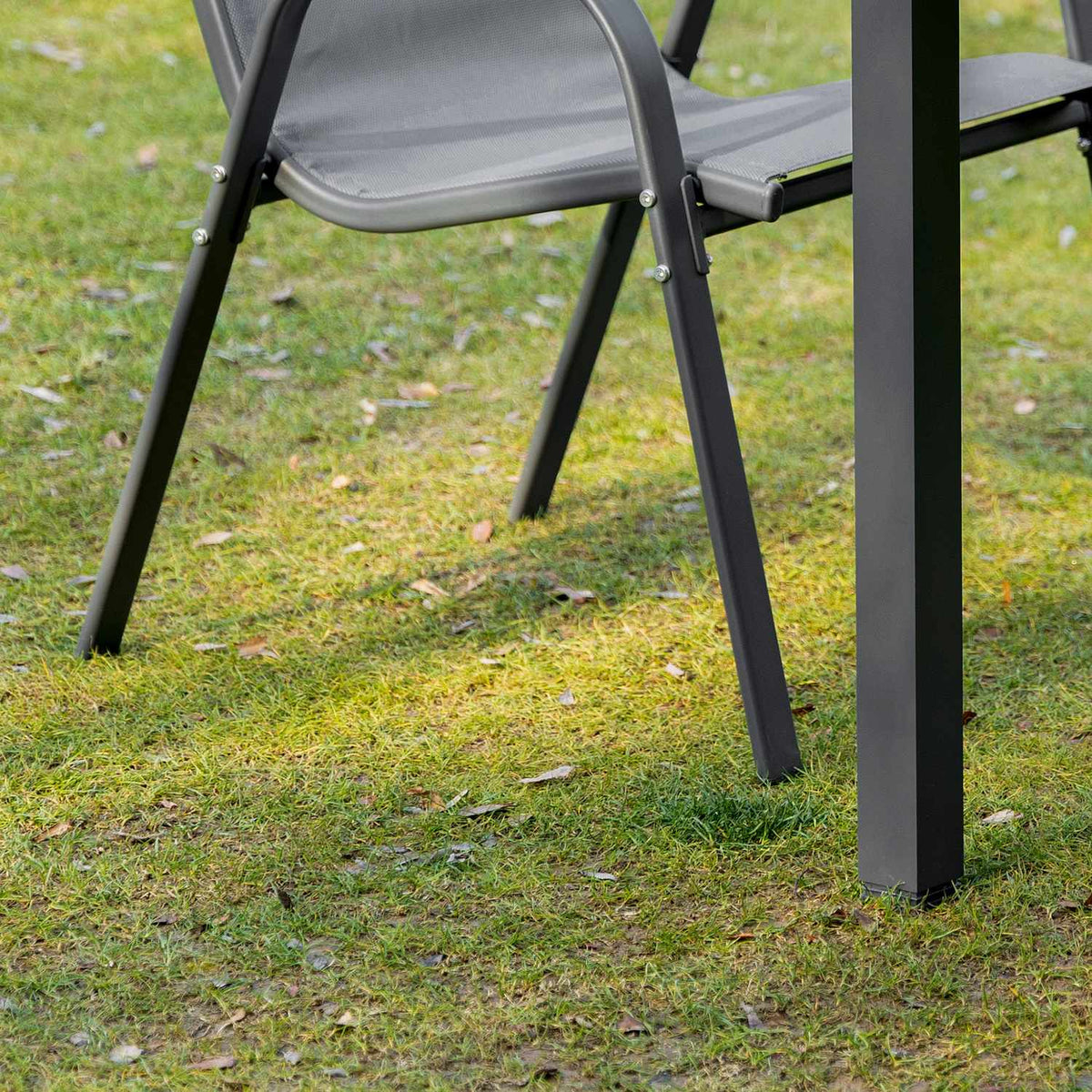Set of 2 garden chairs stacking chairs with armrests metal mesh fabric gray 70x54x90cm for patio and garden furniture