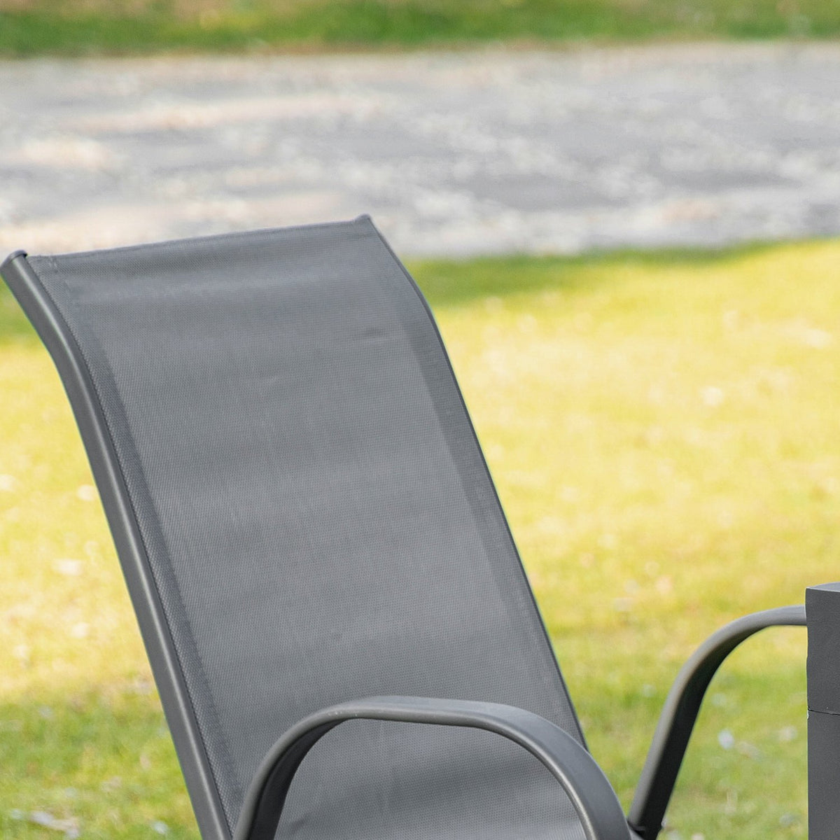 Set of 2 garden chairs stacking chairs with armrests metal mesh fabric gray 70x54x90cm for patio and garden furniture