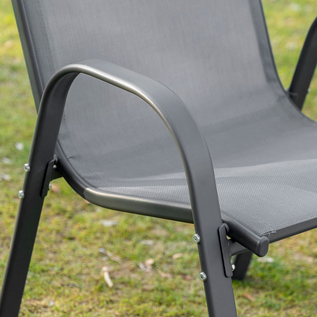 Set of 2 garden chairs stacking chairs with armrests metal mesh fabric gray 70x54x90cm for patio and garden furniture