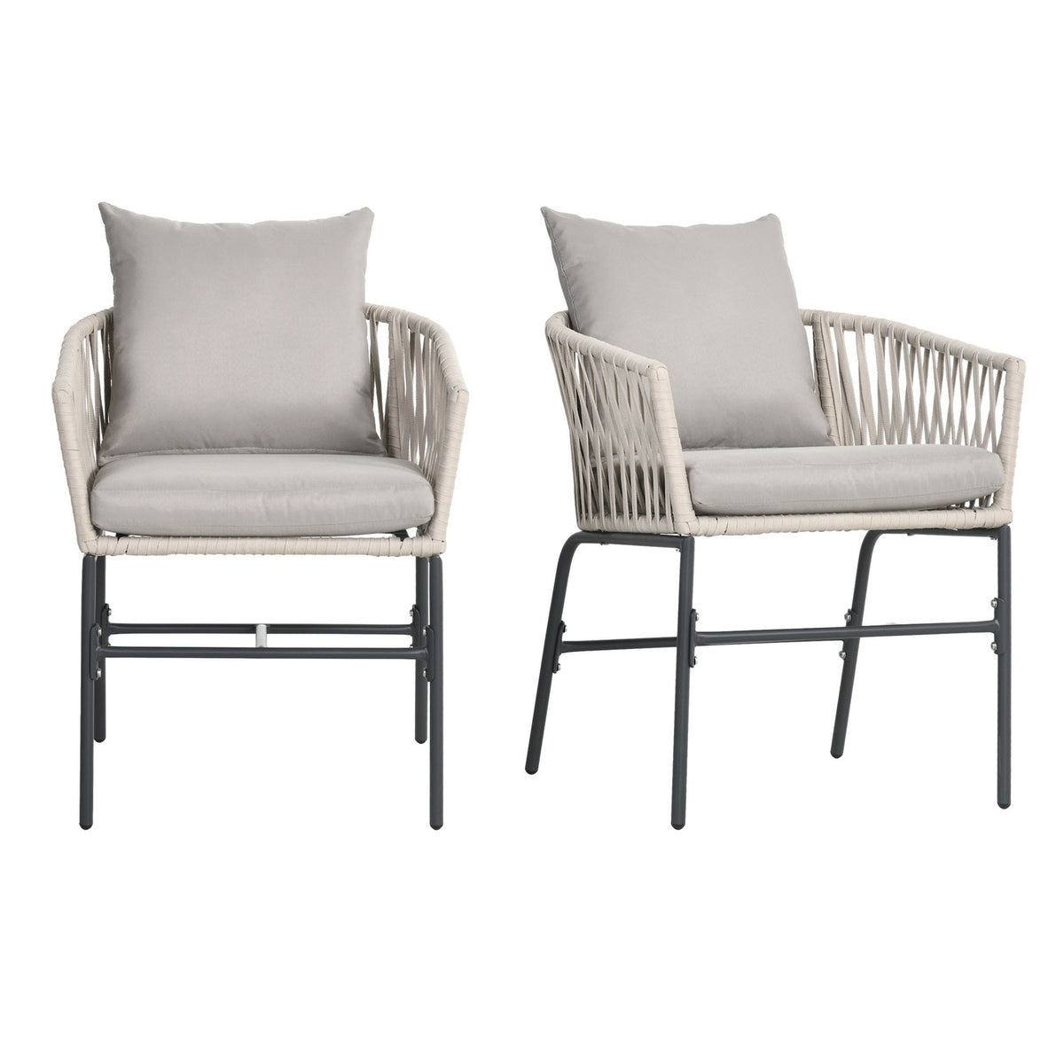 Set of 2 garden chairs with cushions, boho style garden chairs, metal frame, for balcony & terrace