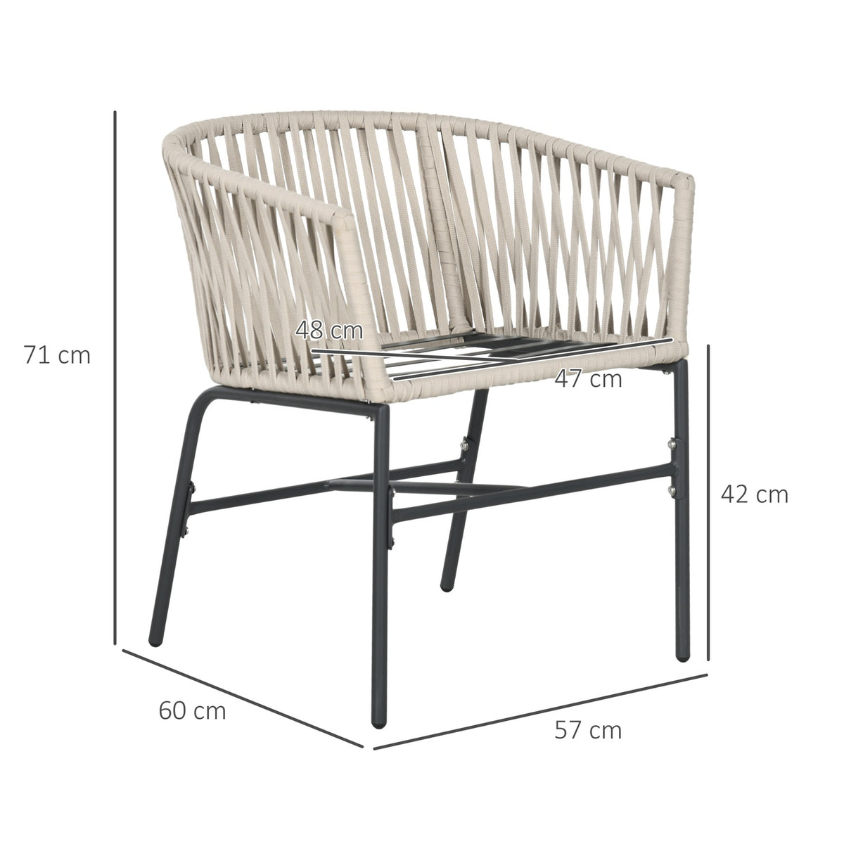 Set of 2 garden chairs with cushions, boho style garden chairs, metal frame, for balcony & terrace