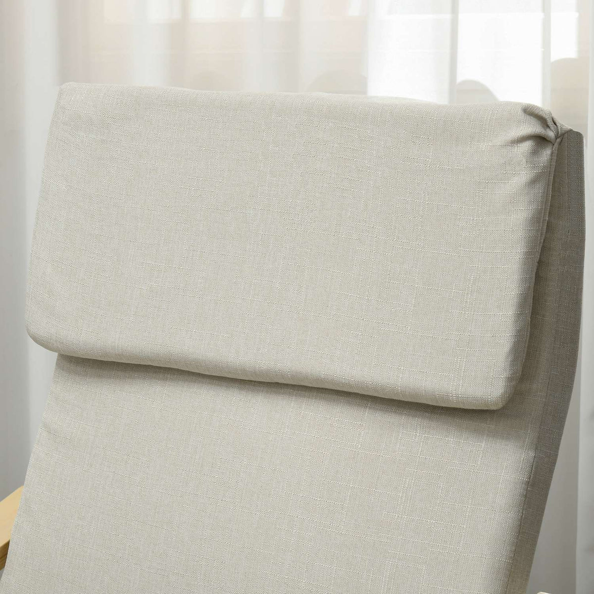 Set of 2 lounge chairs with stool, with armrest, headrest, linen cover, foot pad, polyester, eucalyptus, 66.5 x 80 x 99 cm, cream white