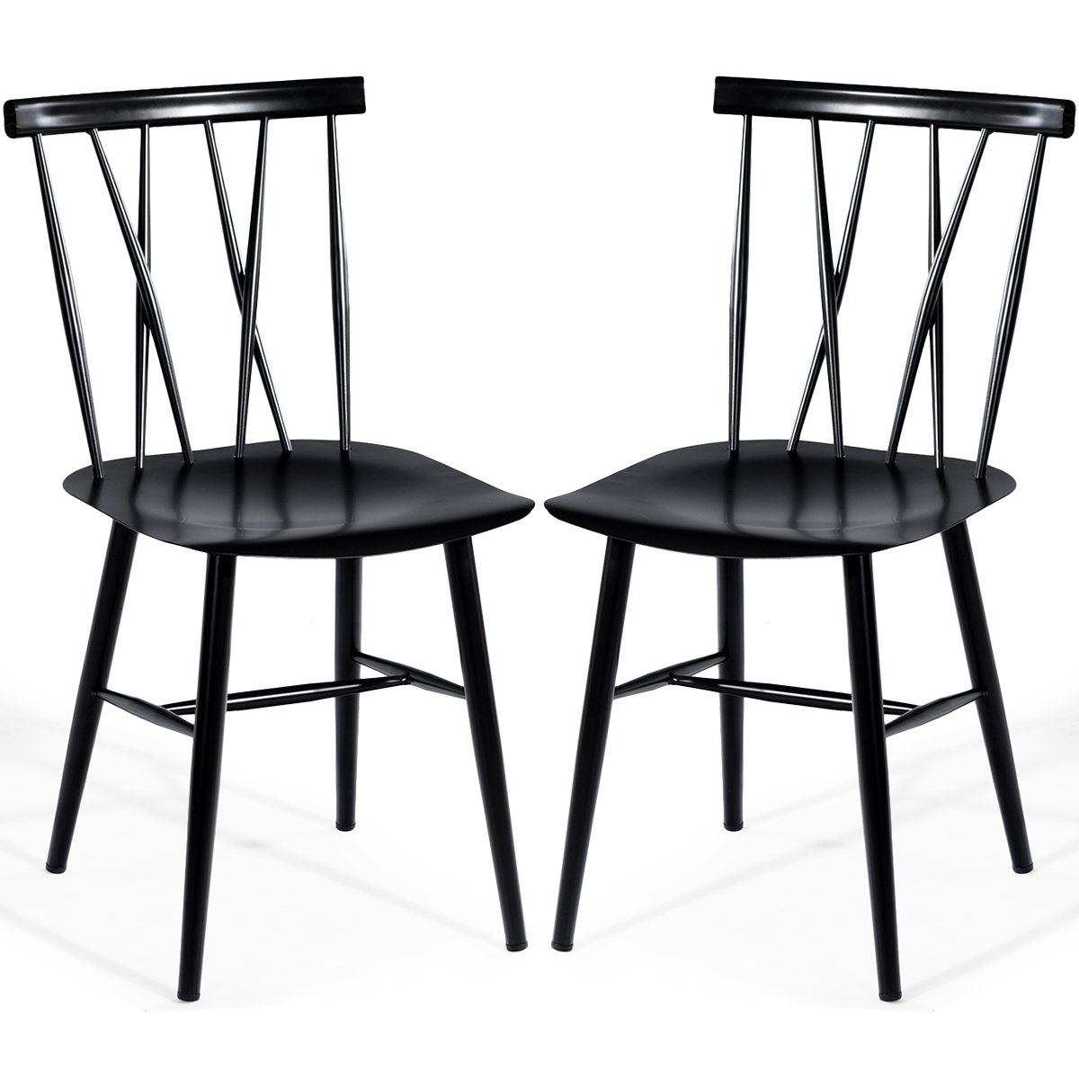 Set of 2 metal dining chairs with 43.5 cm seat height, X-shaped backrest, pack of 2 industrial trattoria chairs