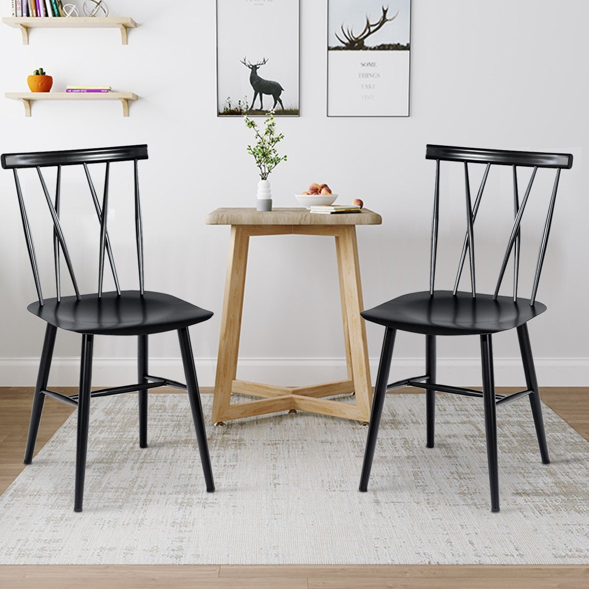 Set of 2 metal dining chairs with 43.5 cm seat height, X-shaped backrest, pack of 2 industrial trattoria chairs