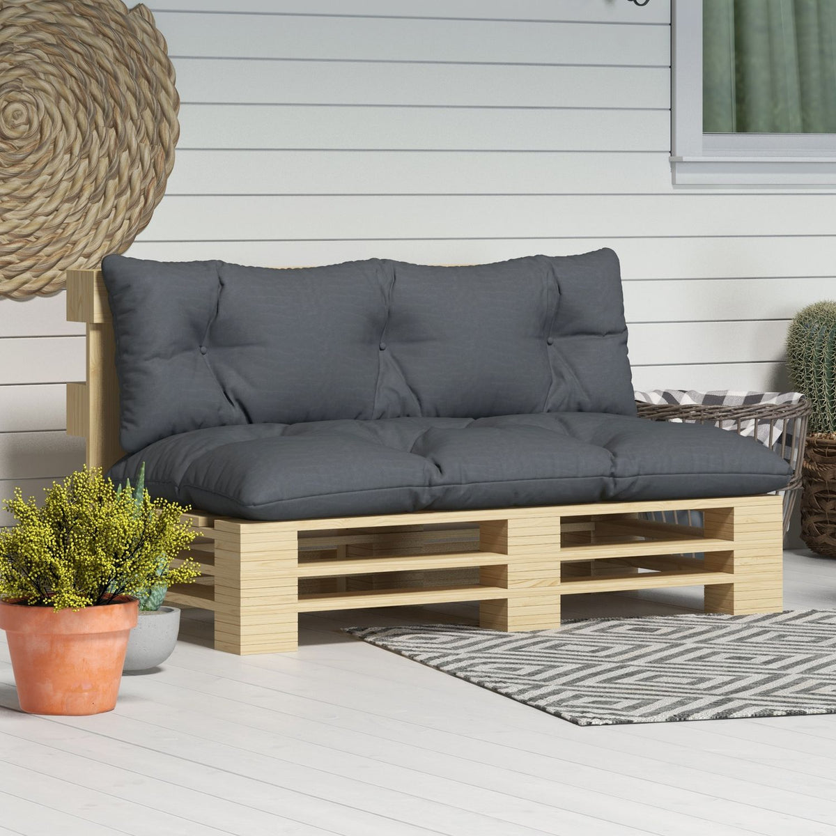 Set of 2 pallet cushions, seat cushions with UV protection, bench cushion for garden bench, upholstered cushion dark gray, comfortable for outdoor use