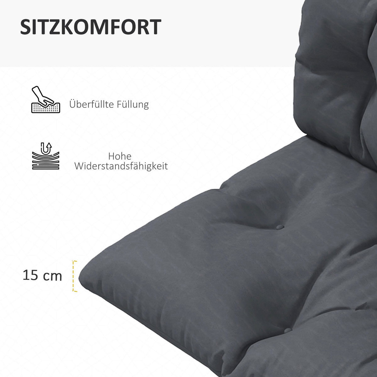 Set of 2 pallet cushions, seat cushions with UV protection, bench cushion for garden bench, upholstered cushion dark gray, comfortable for outdoor use