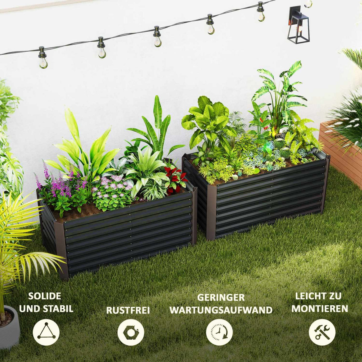 Set of 2 raised bed flower beds, weather-resistant, plant bed, cold frame, garden bed, plant pot, plant box made of galvanized steel, flower box for patio and garden, 120 x 60 x 60 cm