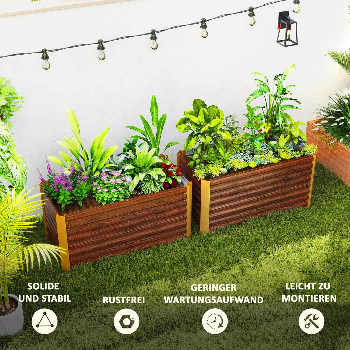 Set of 2 raised bed flower beds, weather-resistant, plant bed, cold frame, garden bed, plant pot, plant box made of galvanized steel, flower box for patio and garden, 120 x 60 x 60 cm