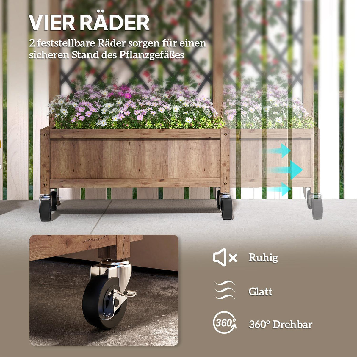 Set of 2 raised bed plant boxes with rollers, trellis, trellis plant pot, flower box, wood, garden trellis 152 x 25 x 97 cm for garden, balcony, terrace, flower pot for climbing plants, basket plants
