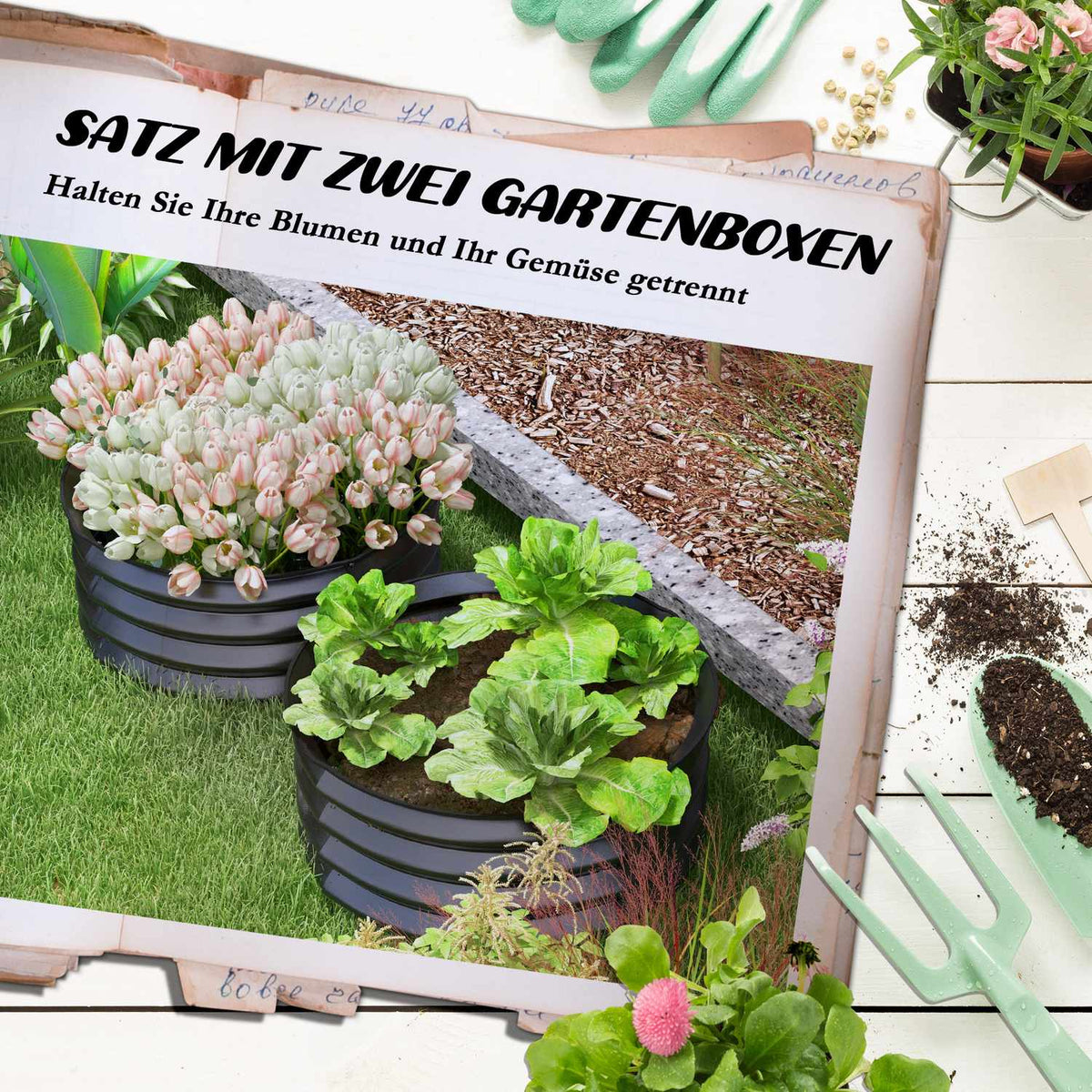 Set of 2 raised beds made of steel, plant bed, cold frame, garden bed, flower box, stackable, plant box, vegetable bed, diameter 60 x 30 cm for garden, balcony, plant pot for flowers, plants, vegetables