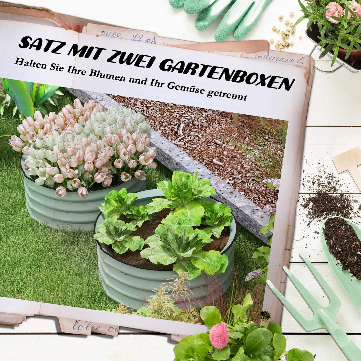 Set of 2 raised beds made of steel, plant bed, cold frame, garden bed, flower box, stackable, plant box, vegetable bed, diameter 60 x 30 cm for garden, balcony, plant pot for flowers, plants, vegetables