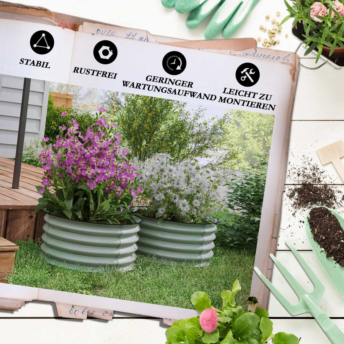 Set of 2 raised beds made of steel, plant bed, cold frame, garden bed, flower box, stackable, plant box, vegetable bed, diameter 60 x 30 cm for garden, balcony, plant pot for flowers, plants, vegetables