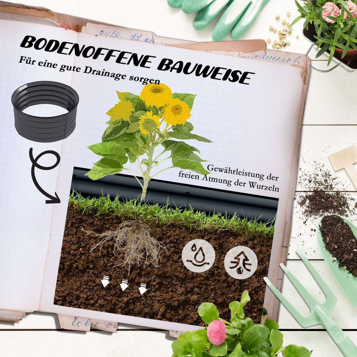 Set of 2 raised beds made of steel, plant bed, cold frame, garden bed, flower box, stackable, plant box, vegetable bed, diameter 60 x 30 cm for garden, balcony, plant pot for flowers, plants, vegetables