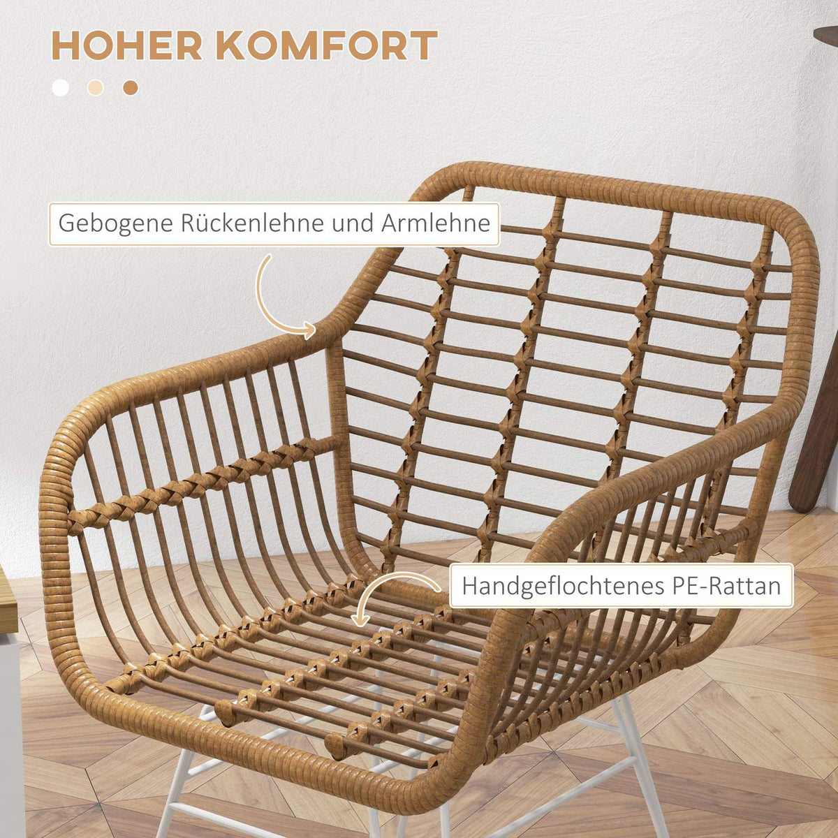Set of 2 rattan dining room chairs, load capacity 120 kg, ergonomic, with backrest, steel legs, in boho style, 56 x 60 x 79 cm, natural