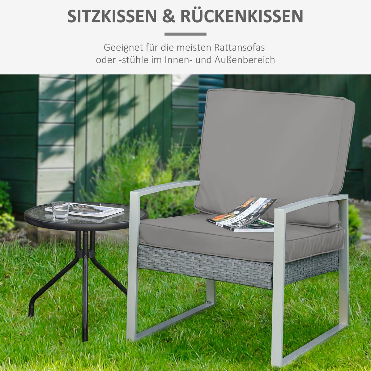 Set of 2 seat cushions, 56 x 52 cm chair cushions with zipper, fabric cover, 7 cm thick upholstery, washable seat cushions for home, garden, car, office, sofa, chairs, light gray