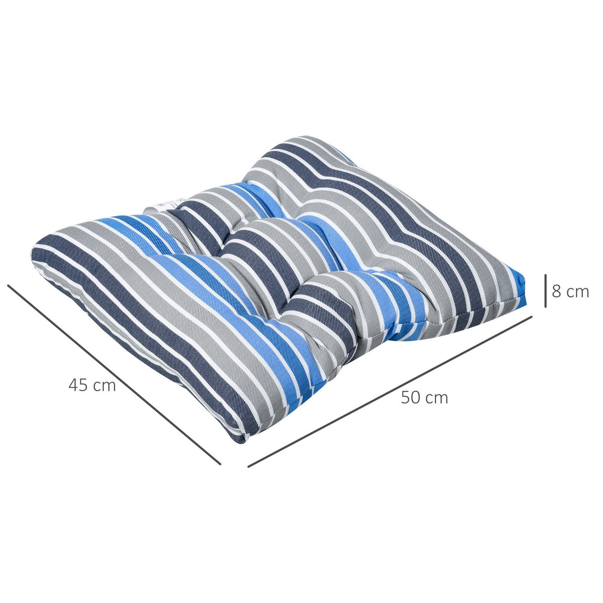 Set of 2 seat cushions, chair cushions, easy to clean, blue stripes, 50Lx45Wx8D cm