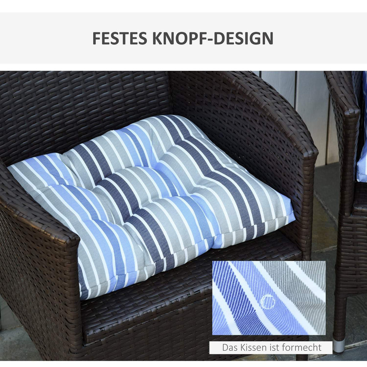 Set of 2 seat cushions, chair cushions, easy to clean, blue stripes, 50Lx45Wx8D cm