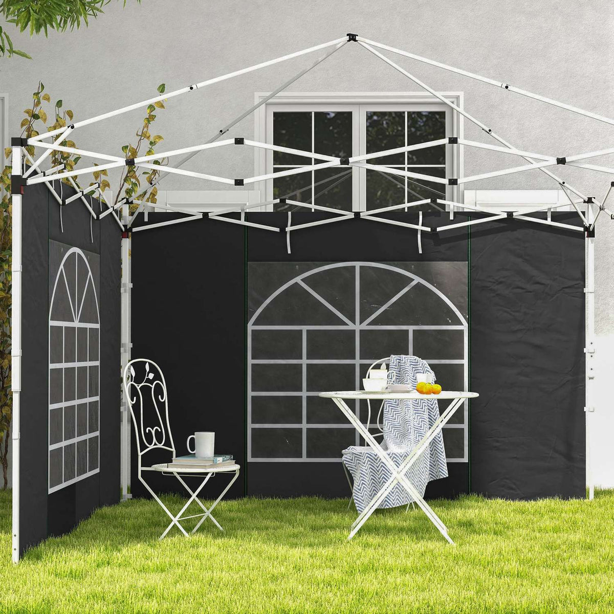 Set of 2 side panels for pavilion 3x3/3x6 m, side wall with window and Velcro fastener, waterproof side walls made of Oxford fabric, as wind protection and privacy screen for party tent, black