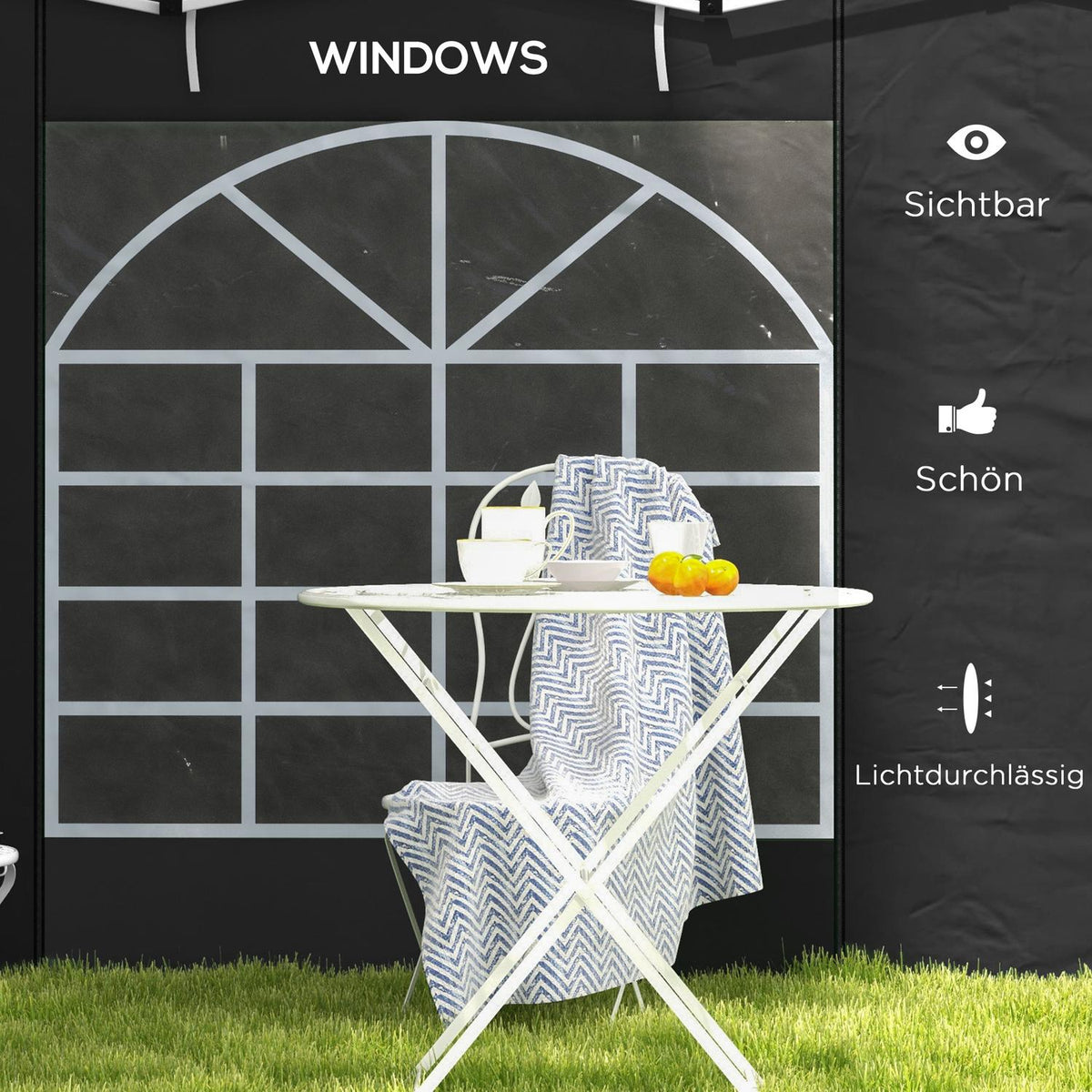 Set of 2 side panels for pavilion 3x3/3x6 m, side wall with window and Velcro fastener, waterproof side walls made of Oxford fabric, as wind protection and privacy screen for party tent, black