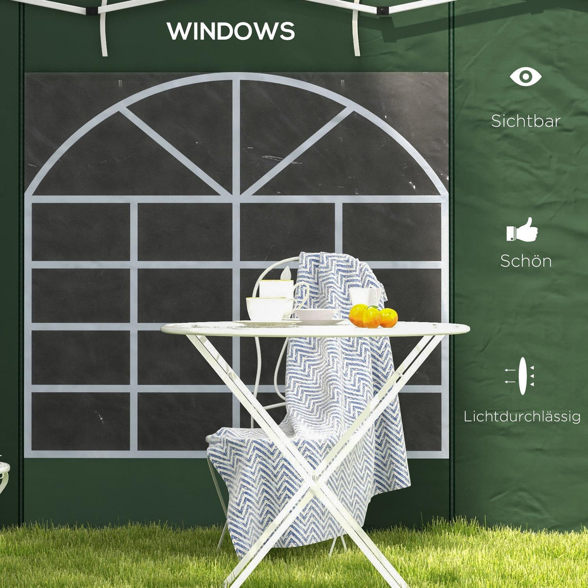 Set of 2 side panels for pavilion 3x3/3x6 m, side wall with window and Velcro fastener, waterproof side walls made of Oxford fabric, as wind protection and privacy screen for party tent, green