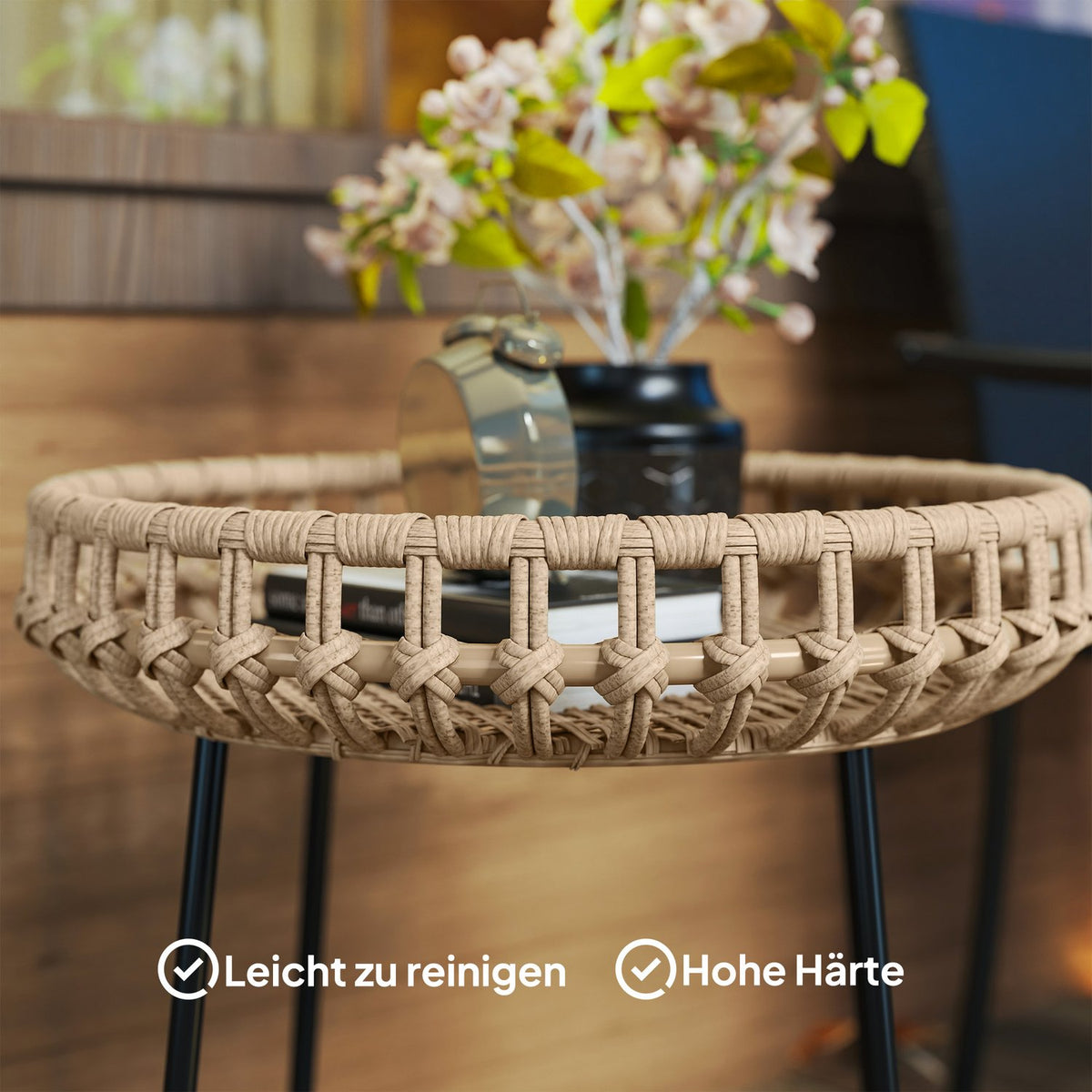 Set of 2 side tables polyrattan Ø60/41 cm round weatherproof garden table with X-legs adjustable foot pads outdoor balcony table coffee table garden furniture for garden, balcony brown |
