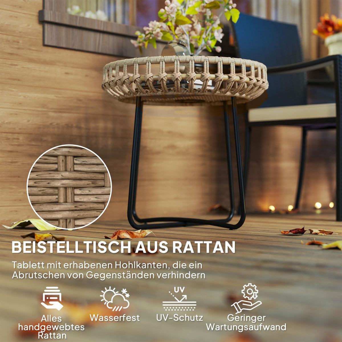 Set of 2 side tables polyrattan Ø60/41 cm round weatherproof garden table with X-legs adjustable foot pads outdoor balcony table coffee table garden furniture for garden, balcony brown |