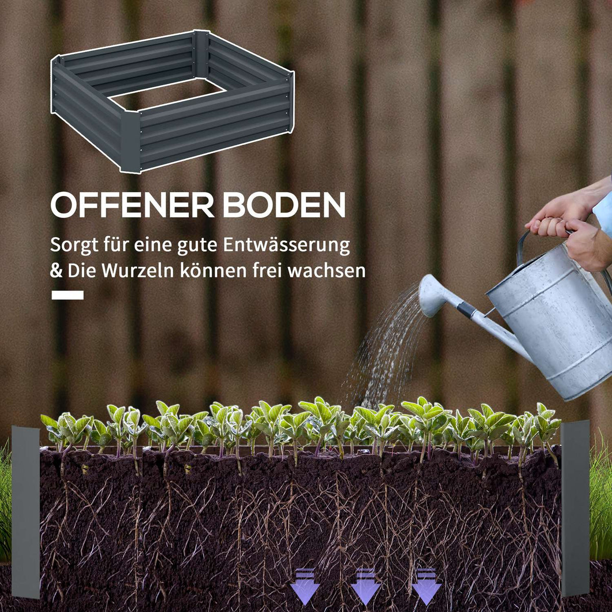 Set of 2 steel raised beds, cold frame, garden bed, plug-in flower box, plant box, plant pot, 100 x 100 x 30 cm for garden, balcony, terrace, vegetable bed for flowers, plants